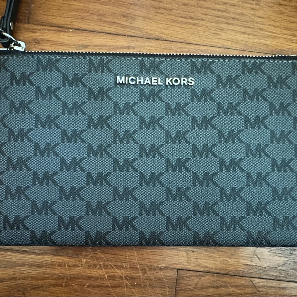 Michael Kors Black and Gray MK Monogram Zip Pouch
